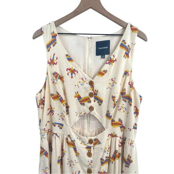 Modcloth Keeping On Cutout Pinata Print Dress A-Line Llama Rainbow Cream Size 1X - Picture 6 of 11